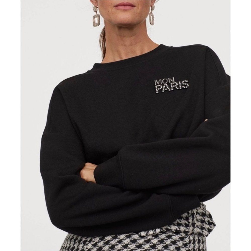 H&M Mon Paris Embellished Graphic Sweatshirt
